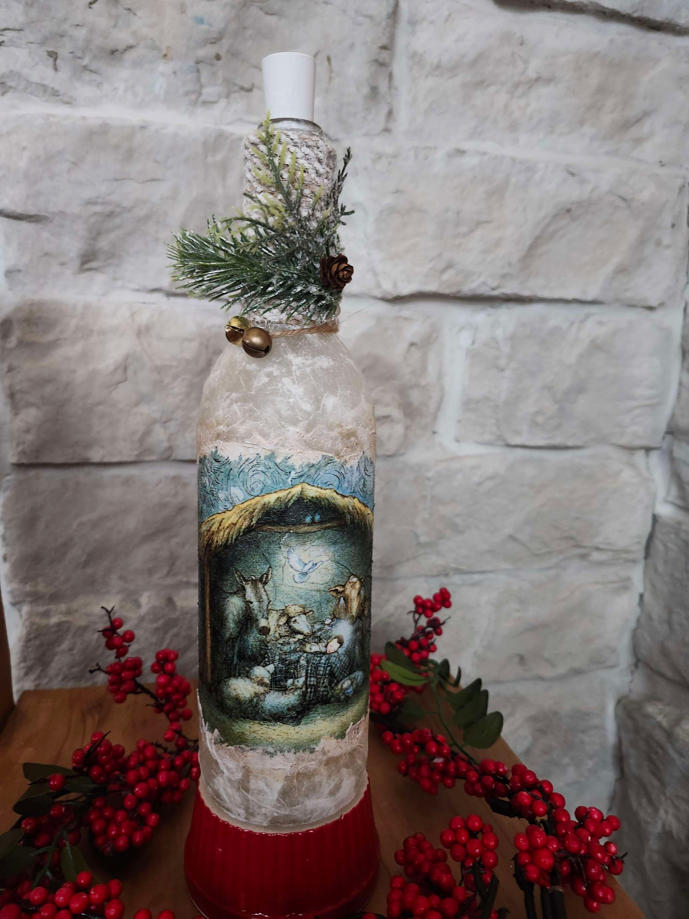 Lighted Decorative Bottle 'Away In A Manger'