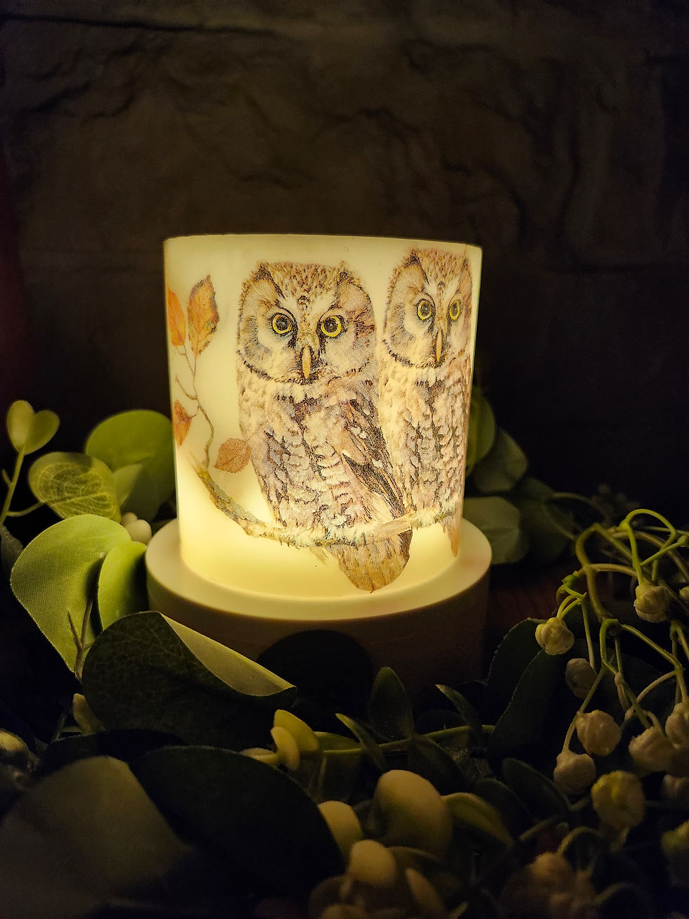 Thumbnail: Everlasting Lighted Wax Decorative Candle Lantern Holder ' Two Owls'
