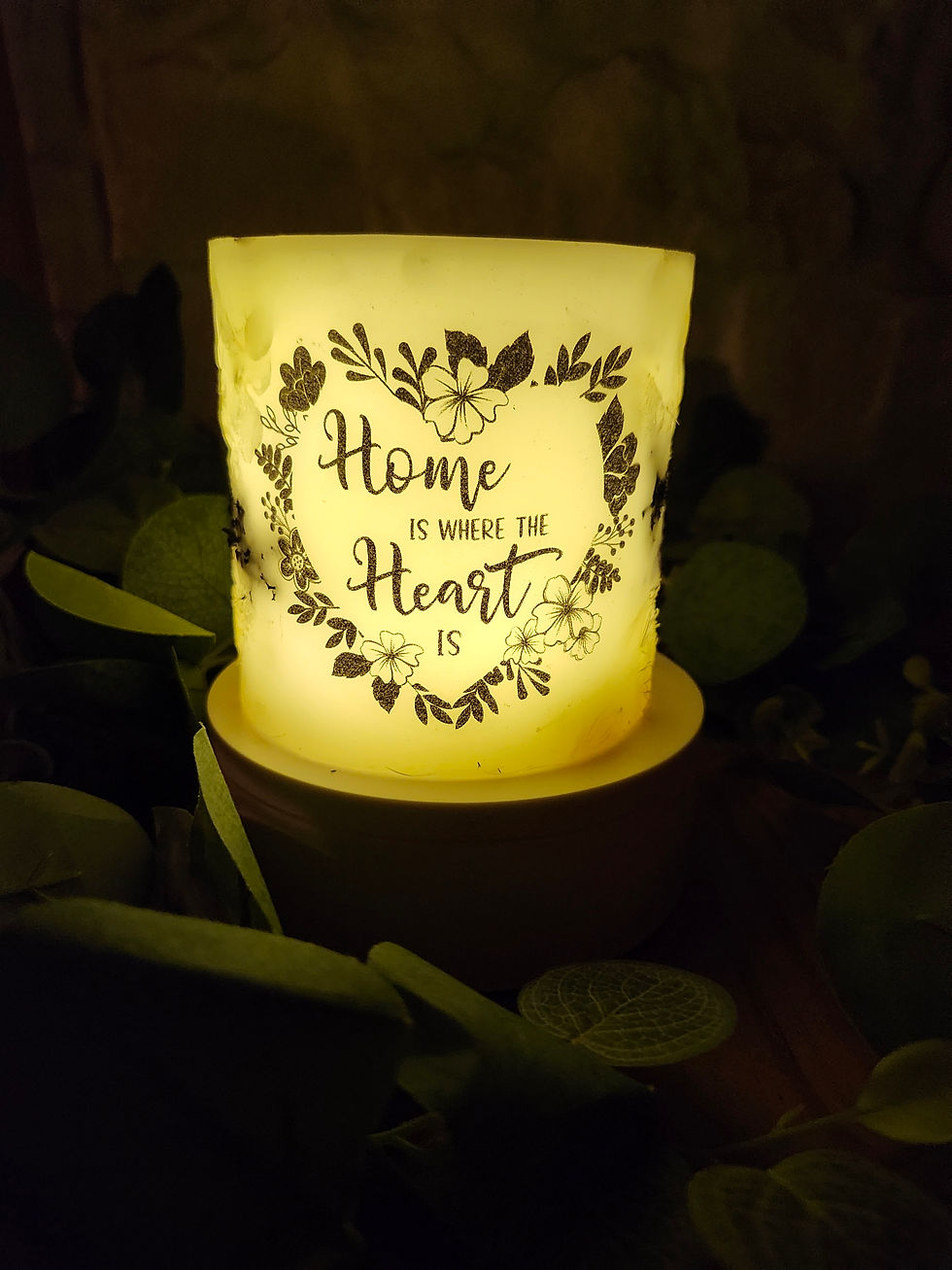Thumbnail: Everlasting Lighted Wax Decorative Candle Lantern Holder 'HomeIsWhereTheHeartIs'