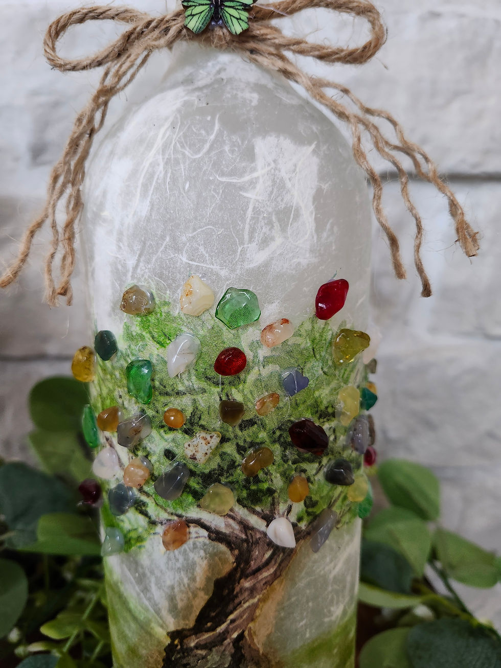 Thumbnail: Lighted Decorative One Litre Bottle (Off White) 'Tree of Life'
