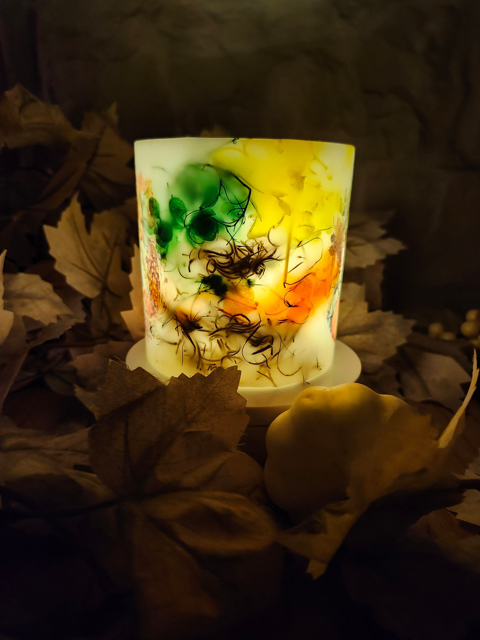 Thumbnail: Everlasting Lighted Wax Decorative Candle Lantern Holder 'Autumn Wreath'