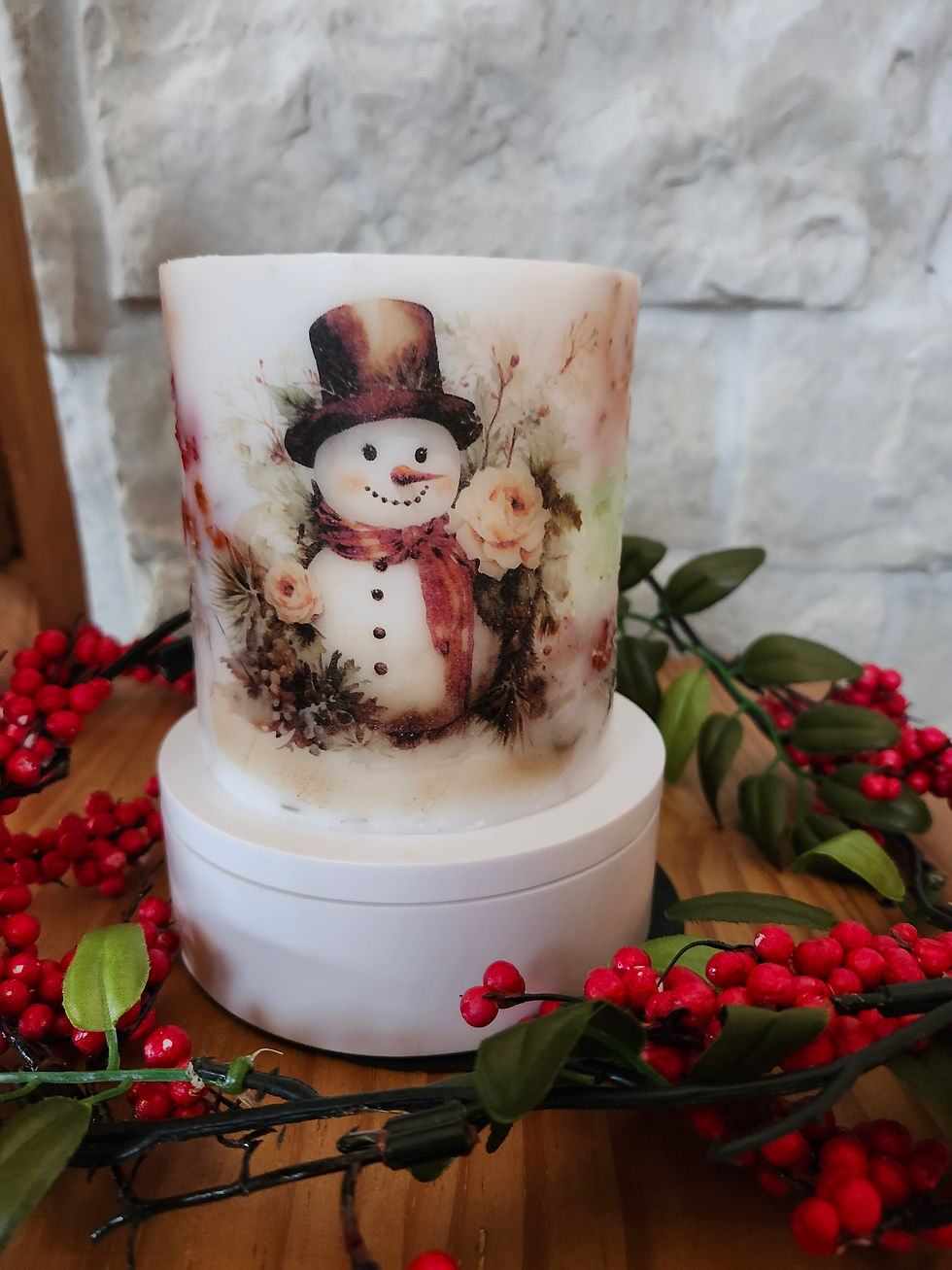 Thumbnail: Everlasting Lighted Wax Decorative Candle Lantern Holder 'Classy Snowman'