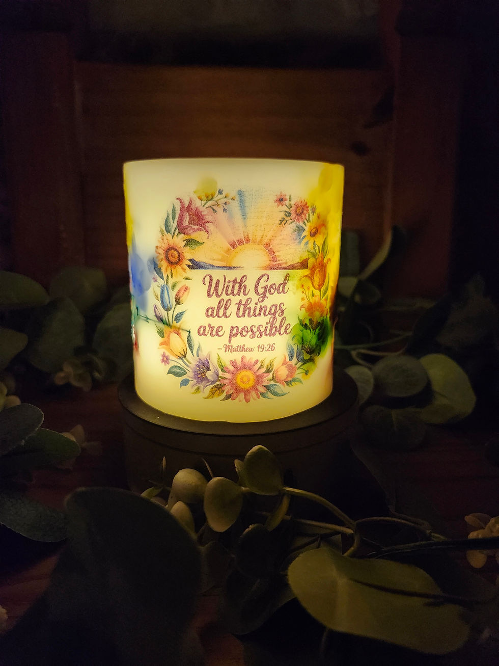 Thumbnail: Everlasting Lighted Wax Decorative Candle Lantern Holder 'With God' #2