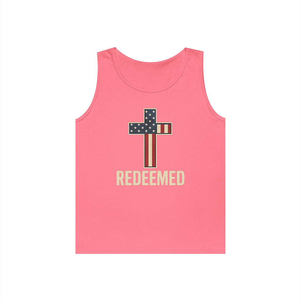 Thumbnail: Patriotic Cross Tank Top with 'REDEEMED' Design for Faith and Freedom