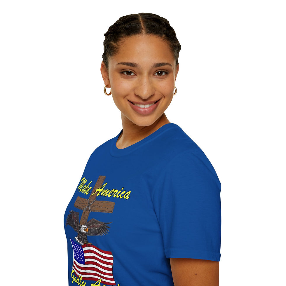 Thumbnail: Patriotic Eagle T-Shirt, Unisex Softstyle Tee, Faith, Gift Americans, Cross 