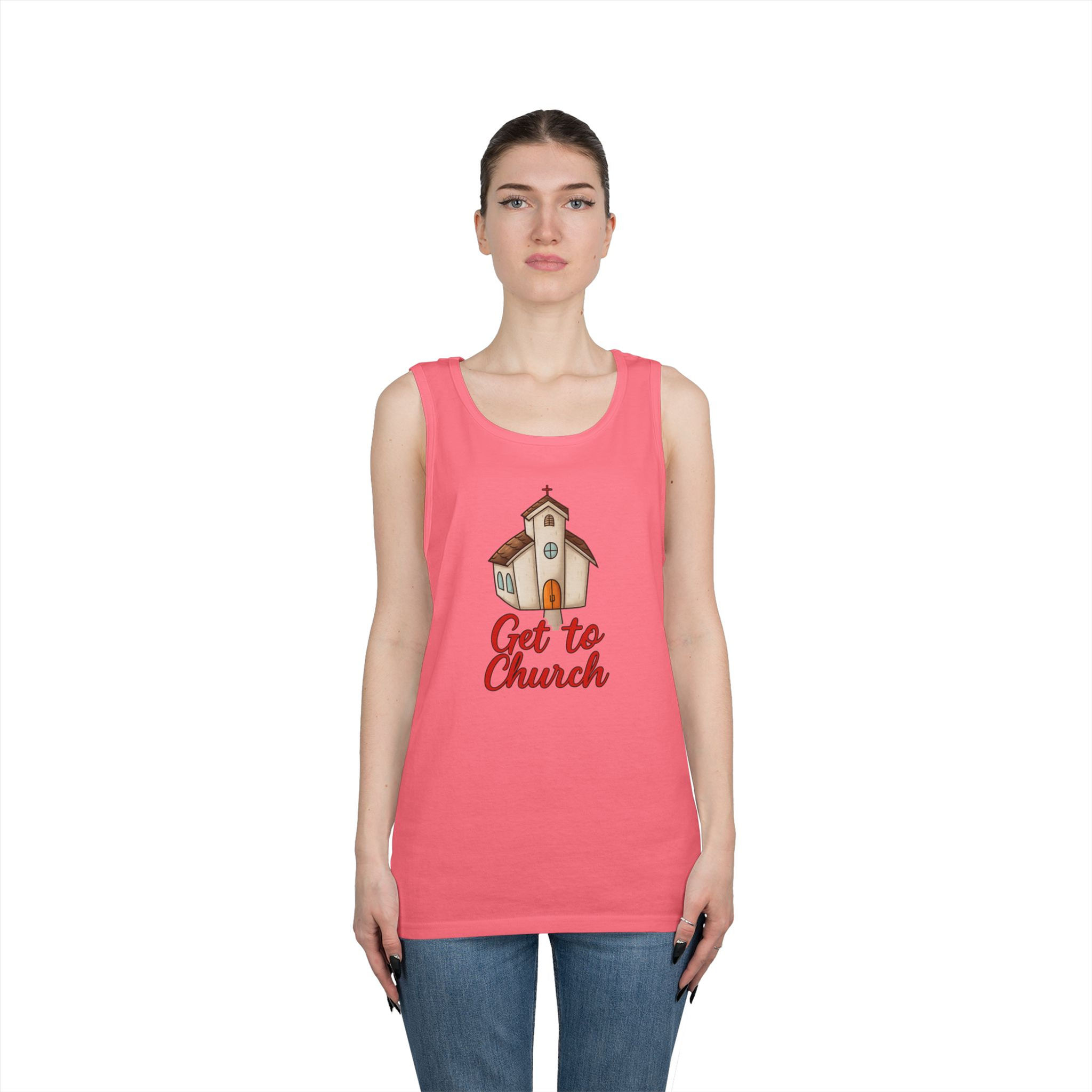 Tank Top with friendly reminder Get to Church