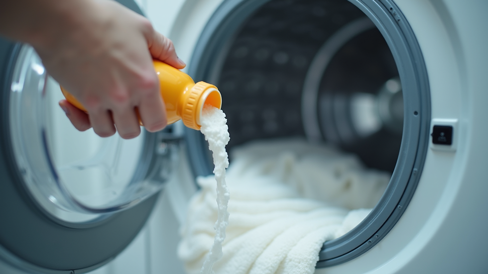 Close-up view of washing machine with premium detergent being poured