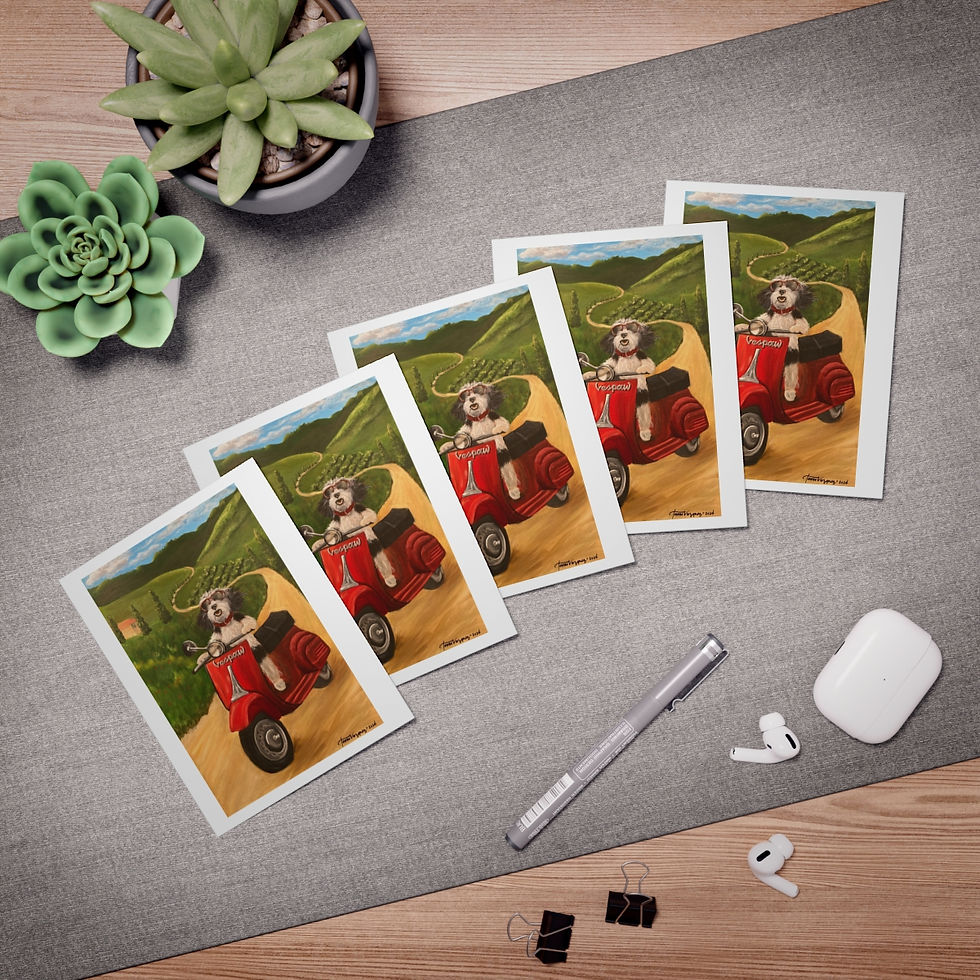 Thumbnail: Greeting Cards - Tales of Adventures on my Vespaw by Tami Vazquez Print (5-Pack)