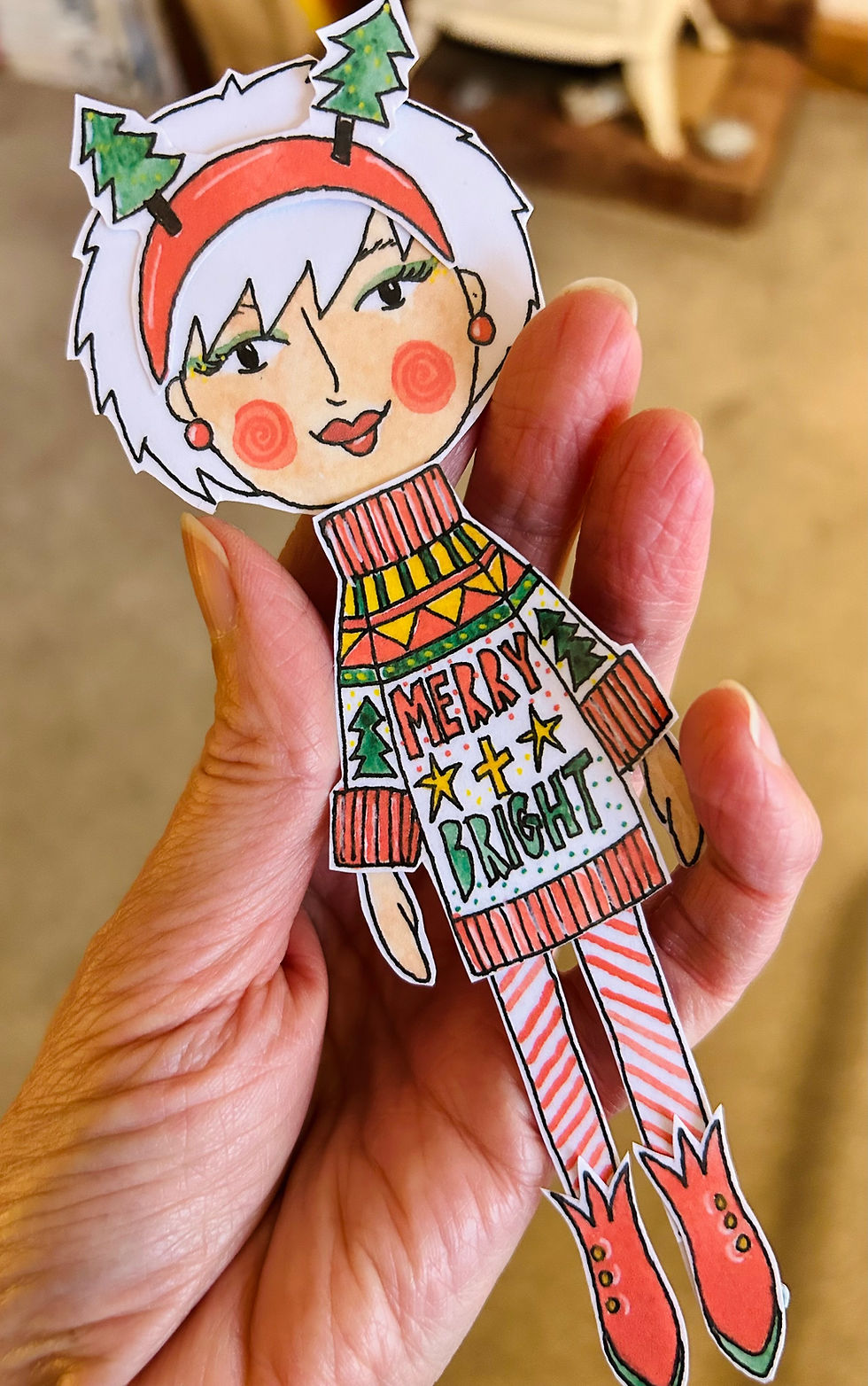 Thumbnail: Holly Berry paper poppet - Digital download to print