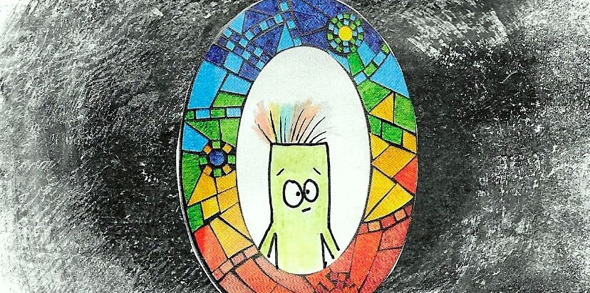 monster looking out of a frame in contemplation