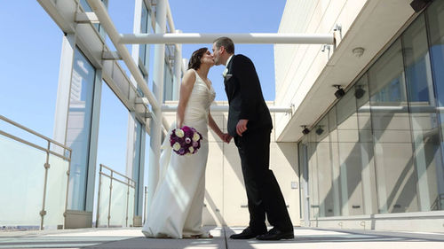 Wedding couple on the Cyprus Terrace at Hotel Arista