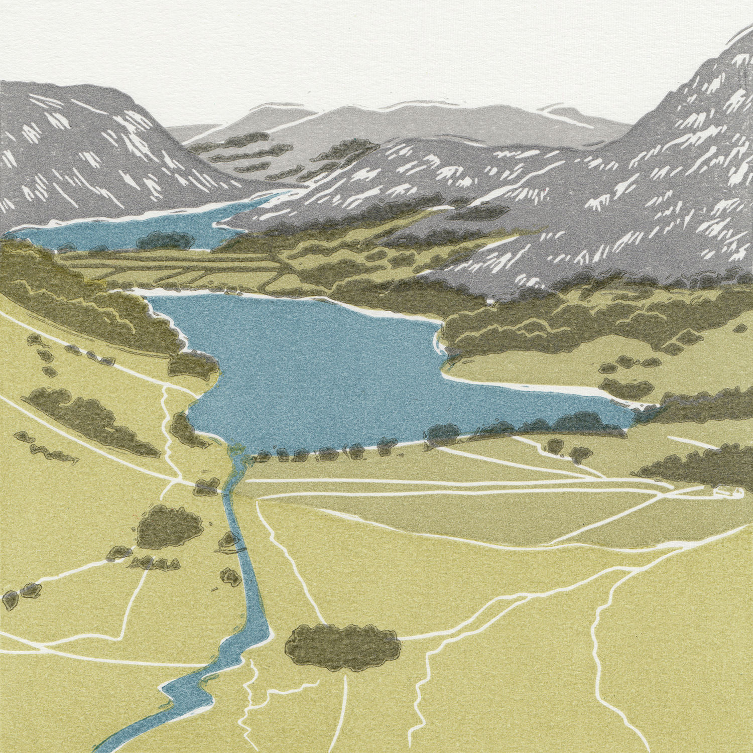 Buttermere, Lake District, original linocut print