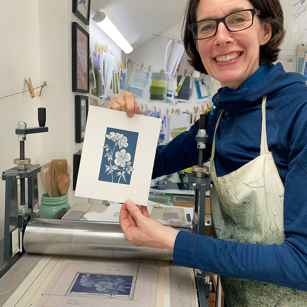 Thumbnail: Meadow Cranesbill, original linocut print