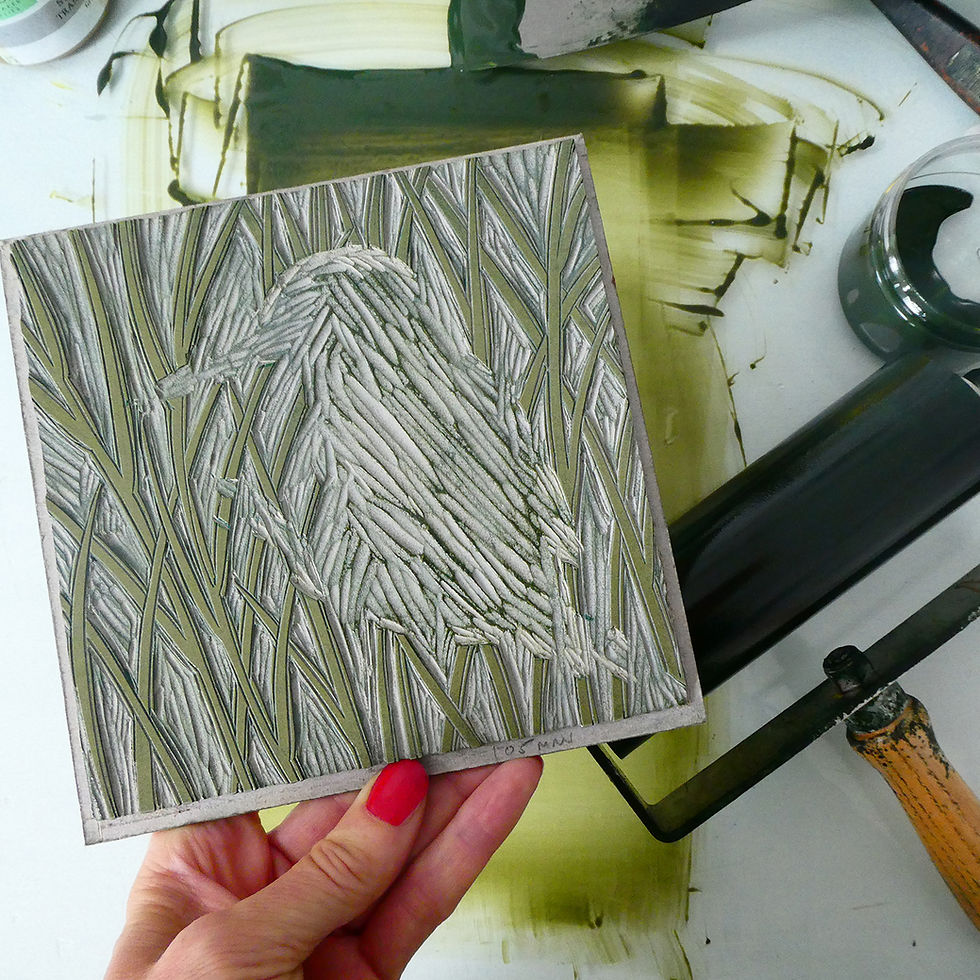 Thumbnail: Kingfisher, original linocut print