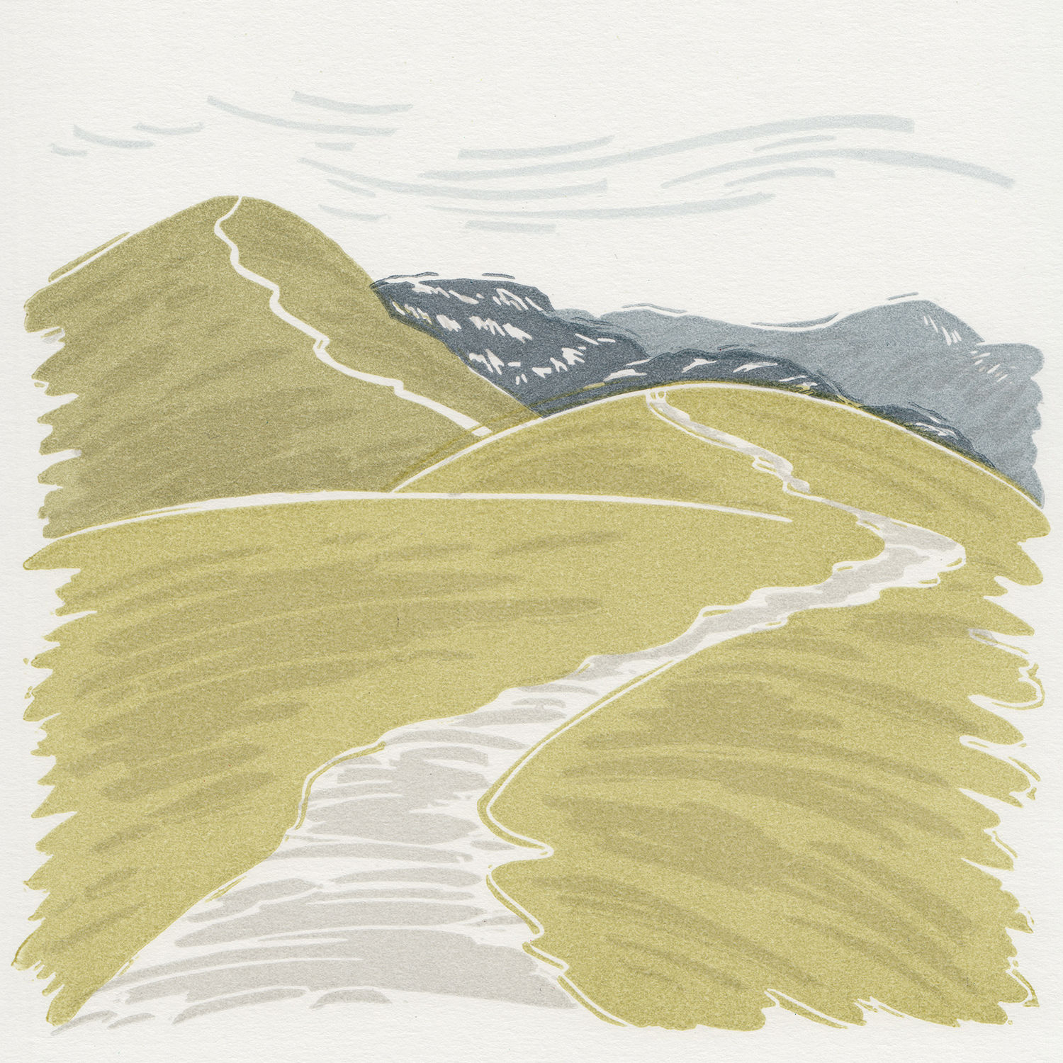 Cat Bells, Lake District, original linocut print