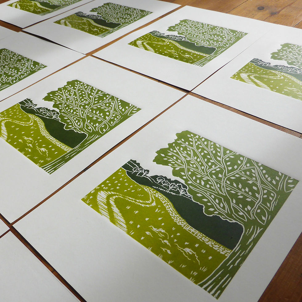 Thumbnail: Yorkshire Dales III, original linocut print