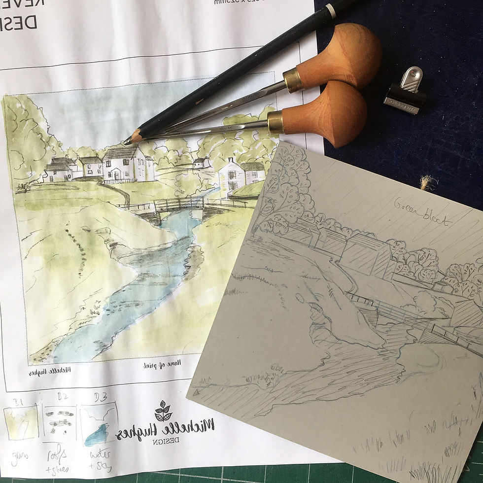 Thumbnail: Hutton le Hole, North York Moors original linocut print