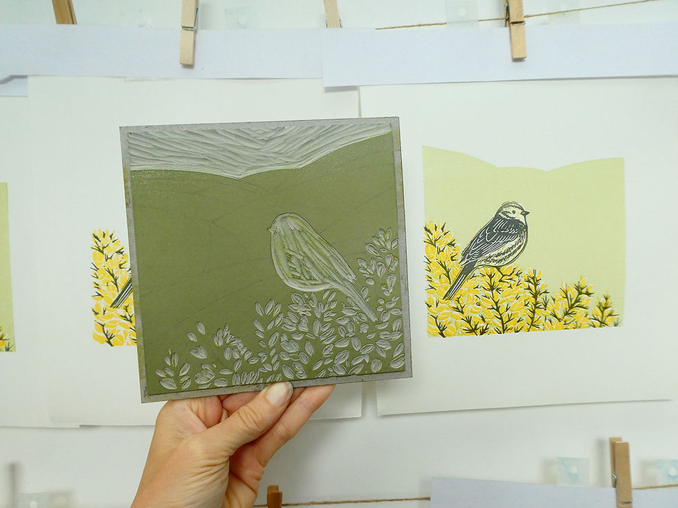 Thumbnail: Yellow Hammer, original linocut print