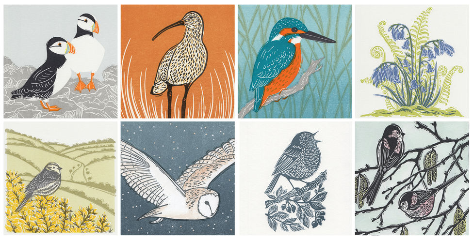 Licence linocut print art of British wildlife