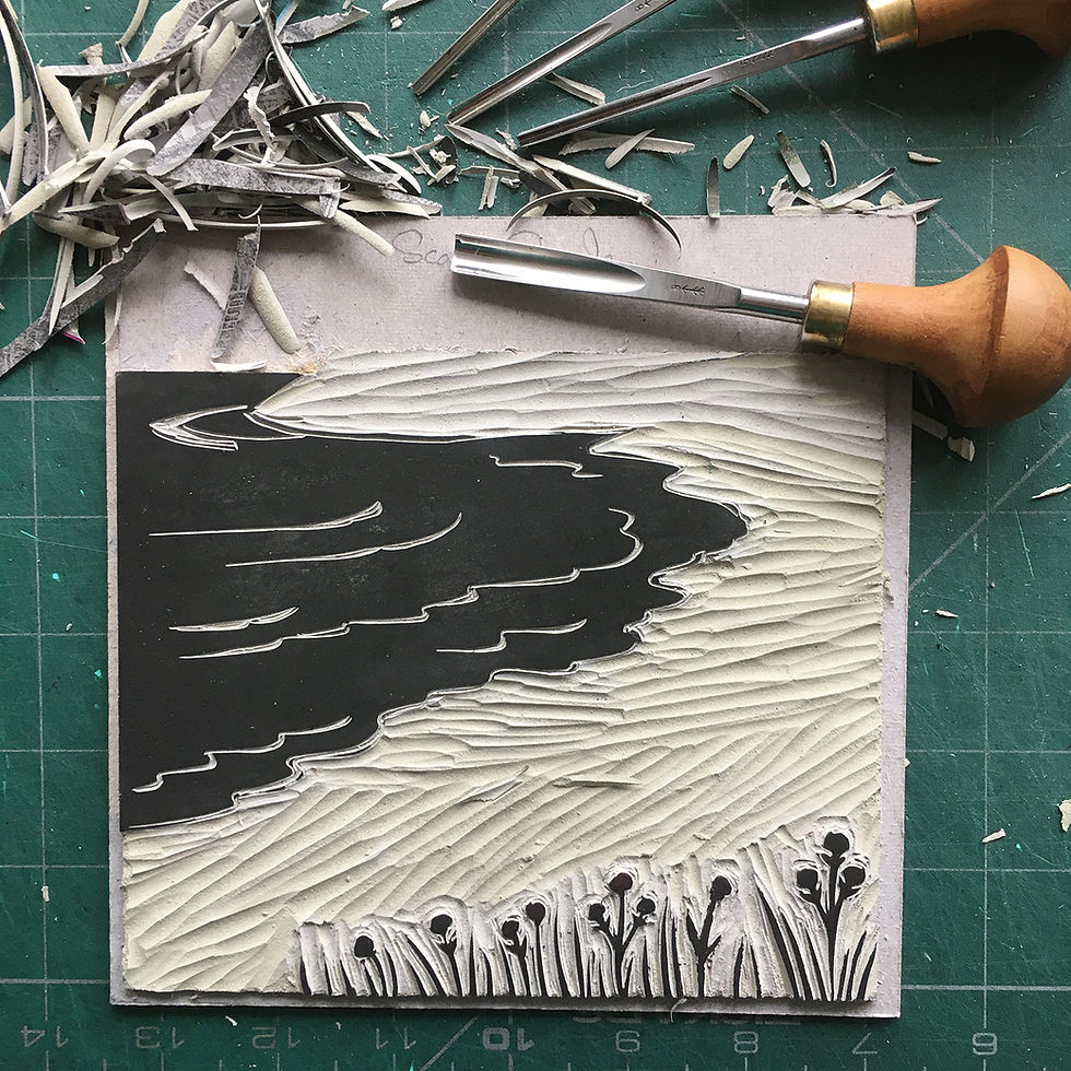 Thumbnail: Scarborough, Yorkshire Coast, original linocut print