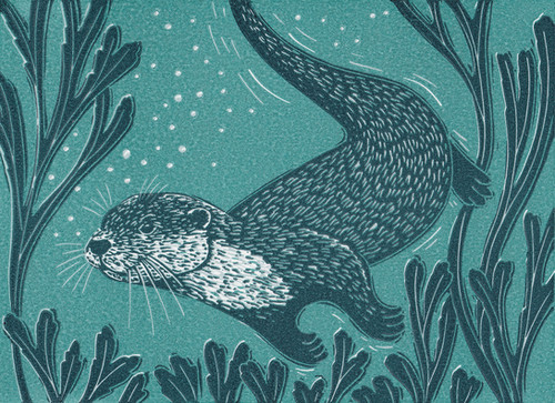 Otter original linocut print | Michelle Hughes Design