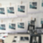 Thumbnail: Robin Hood’s Bay III linocut prints drying in artist’s studio – Original prints inspired by the Cleveland Way