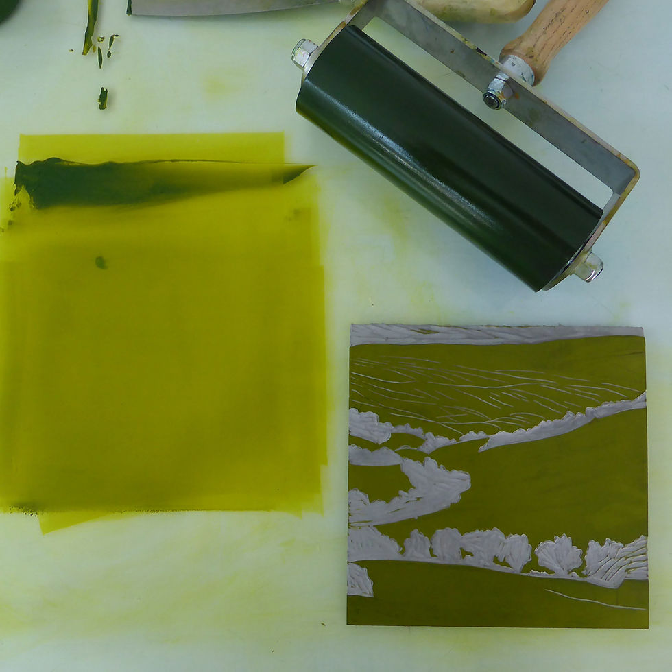 Thumbnail: Swaledale, Yorkshire Dales original linocut print - olive green