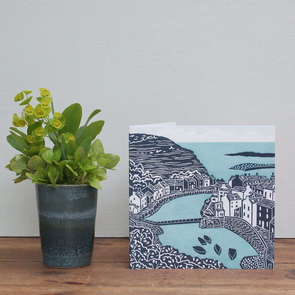 Yorkshire Coast linocut print card