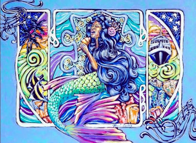 Irma Thomas, Soul Queen of New Orleans depicted as a vibrant colorful mermaid - Painting by Tami Curtis