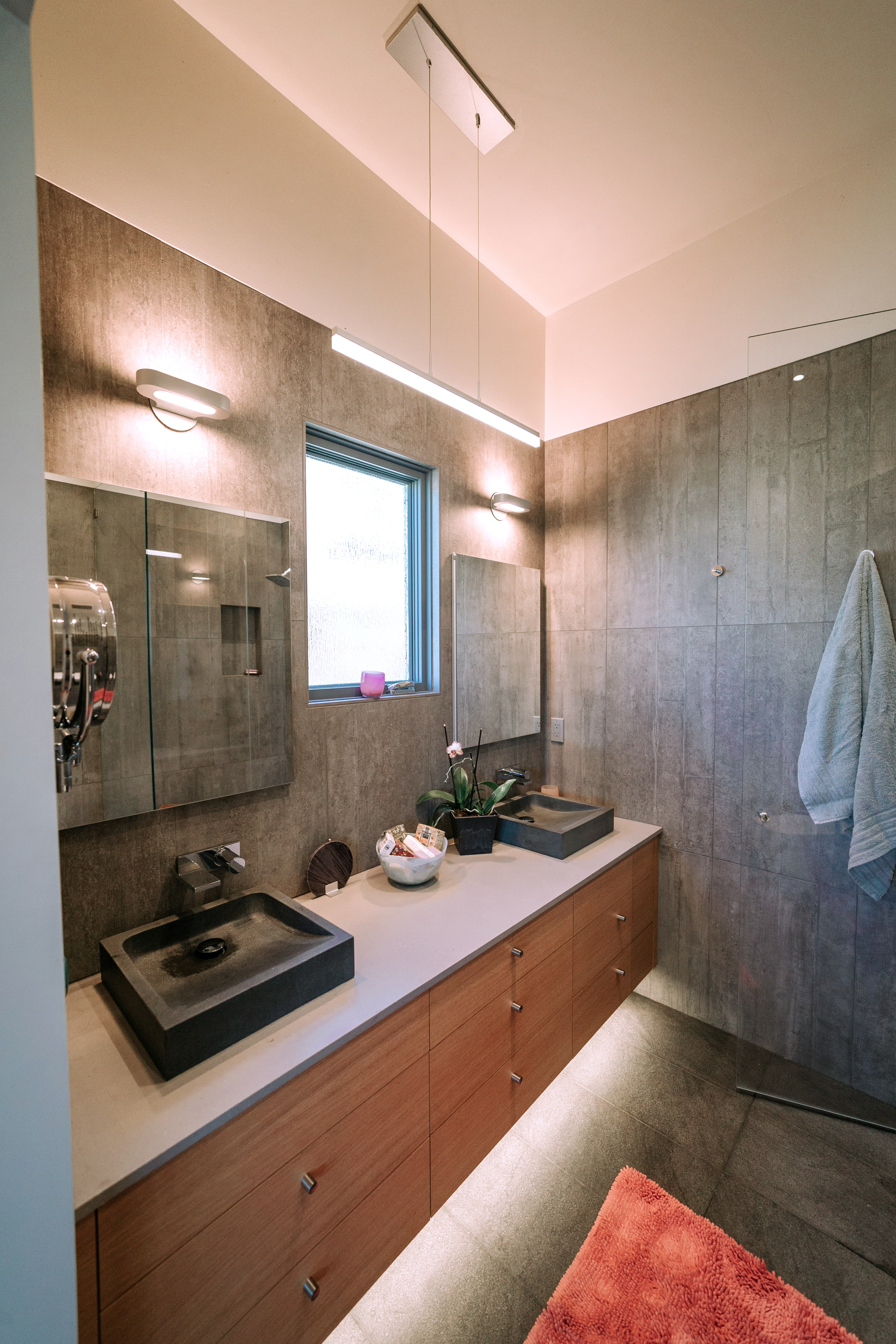 Master bath in modern style.
