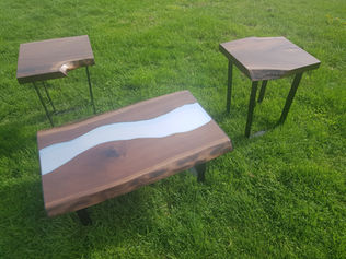 walnut coffee table glass river