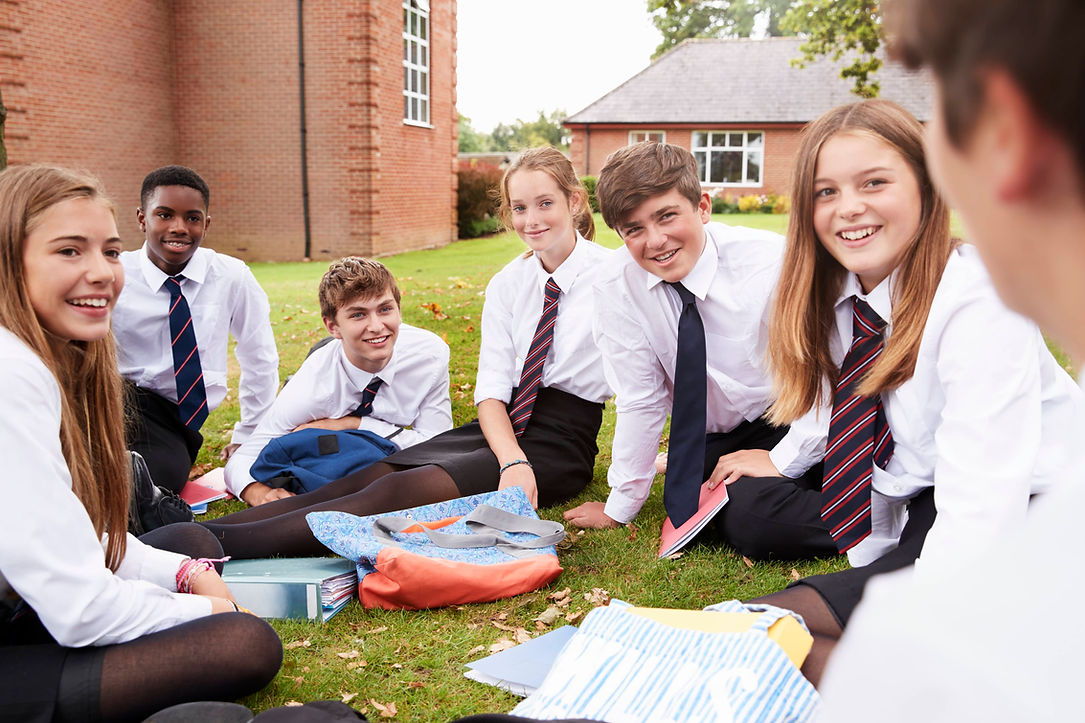 Group of high school students in Ireland in uniform sitting on grass in school grounds_ (1
