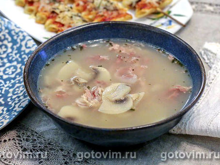 СУП КУРИНЫЙ С ФАСОЛЬЮ И ШАМПИНЬОНАМИ