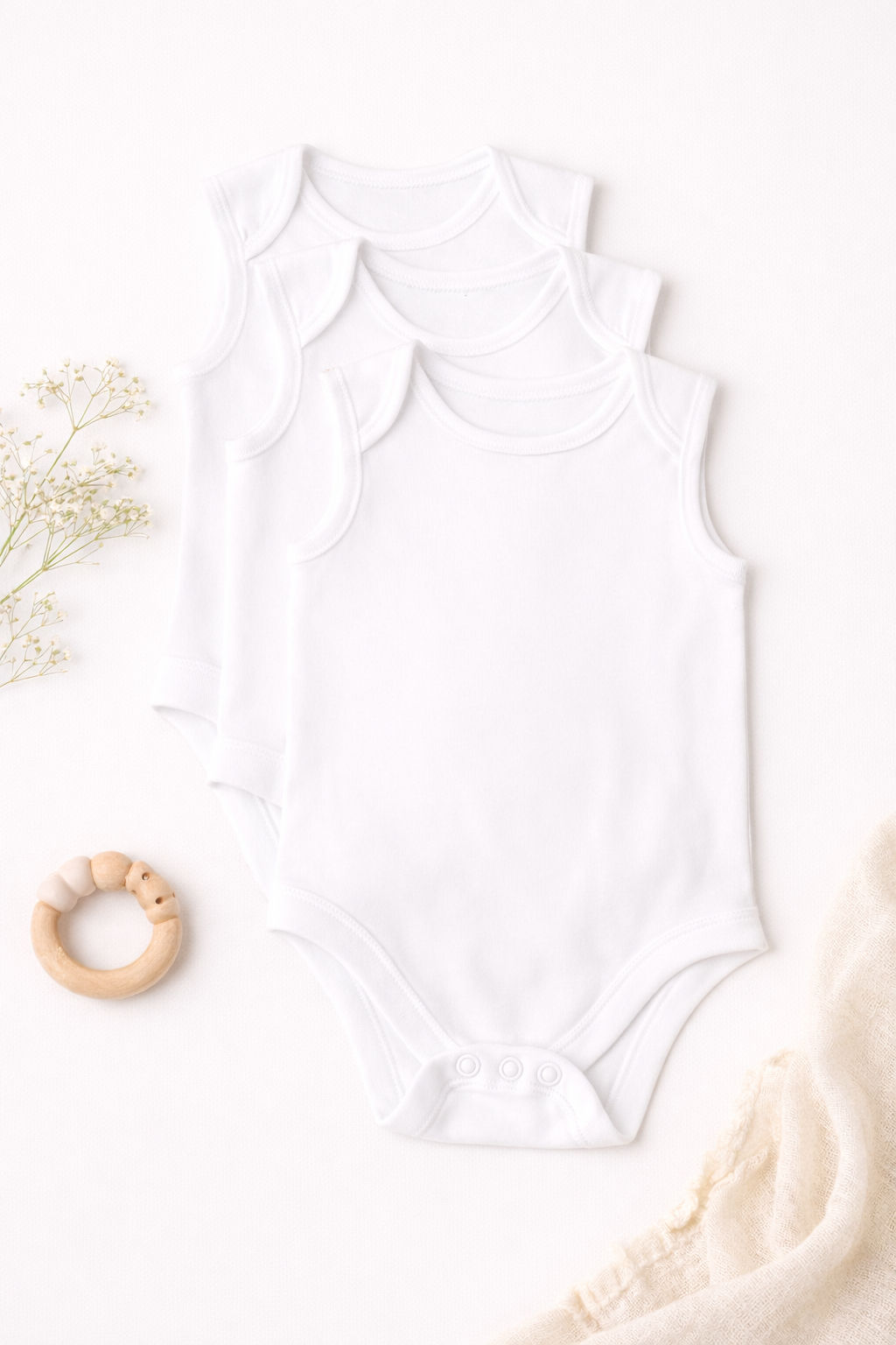 3-pack White Sleeveless Vests (3-6M)