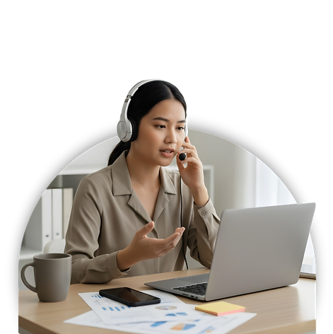 One Virtual Desk Virtual Assistant providing online support while working remotely on a laptop.