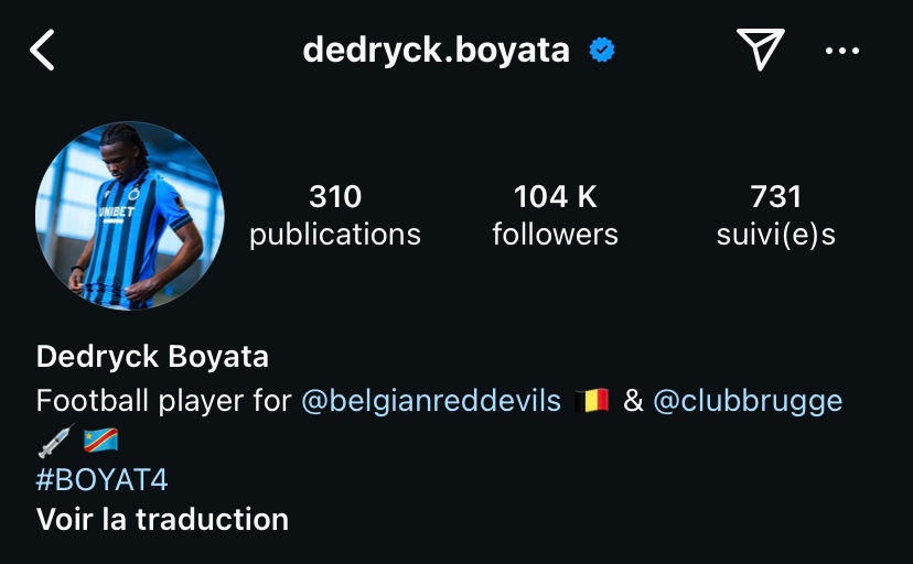 Profil Instagram d'un joueur de foot Belge