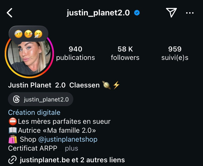 Profil Instagram d'une influenceuse