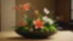 Close-up view of an Ikebana flower arrangement featured in a traditional Japanese setting