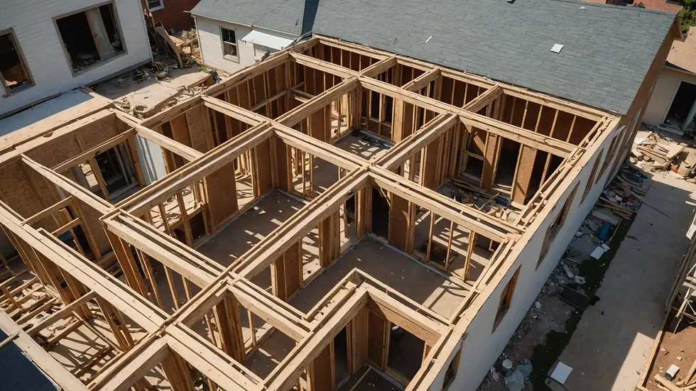 High angle view of a home under renovation showcasing structural changes