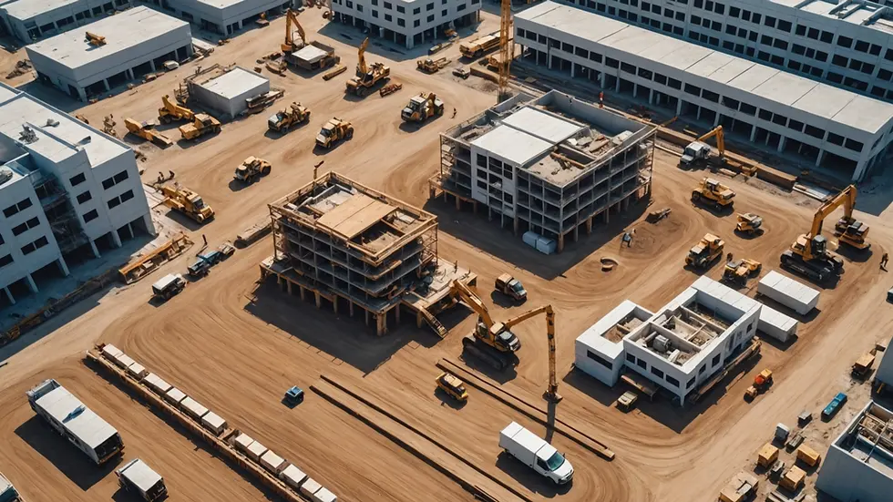 High angle view of a construction site with building materials