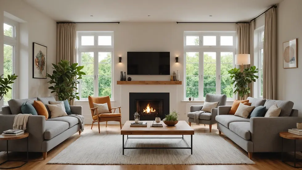 Eye-level view of a cozy living room designed for renovation