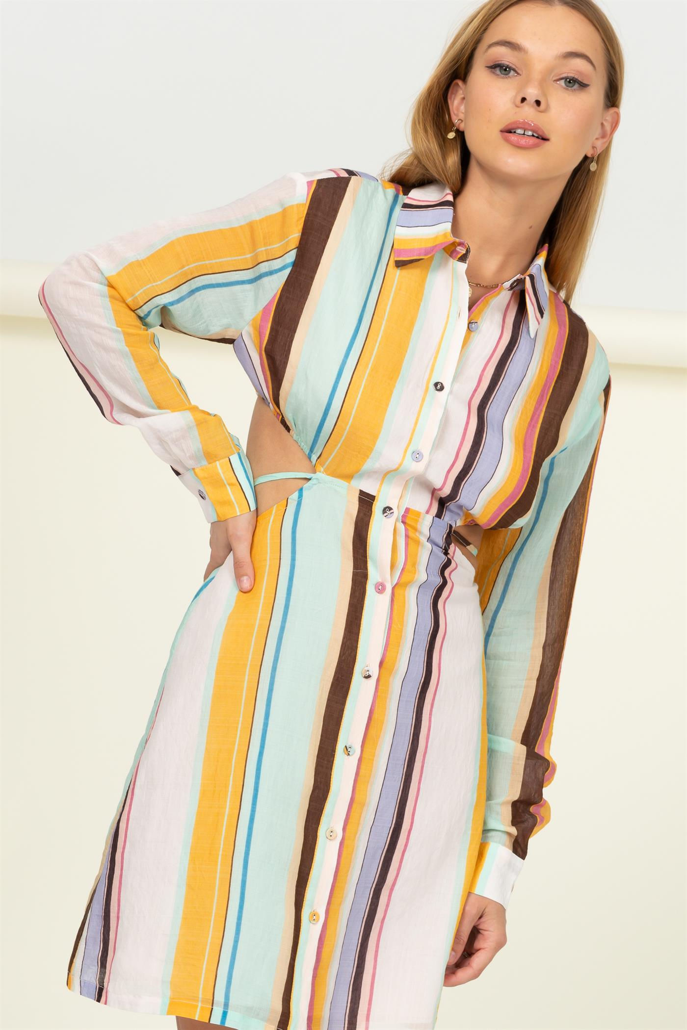 DRESS TO IMPRESS STRIPED BUTTON UP DRESS
