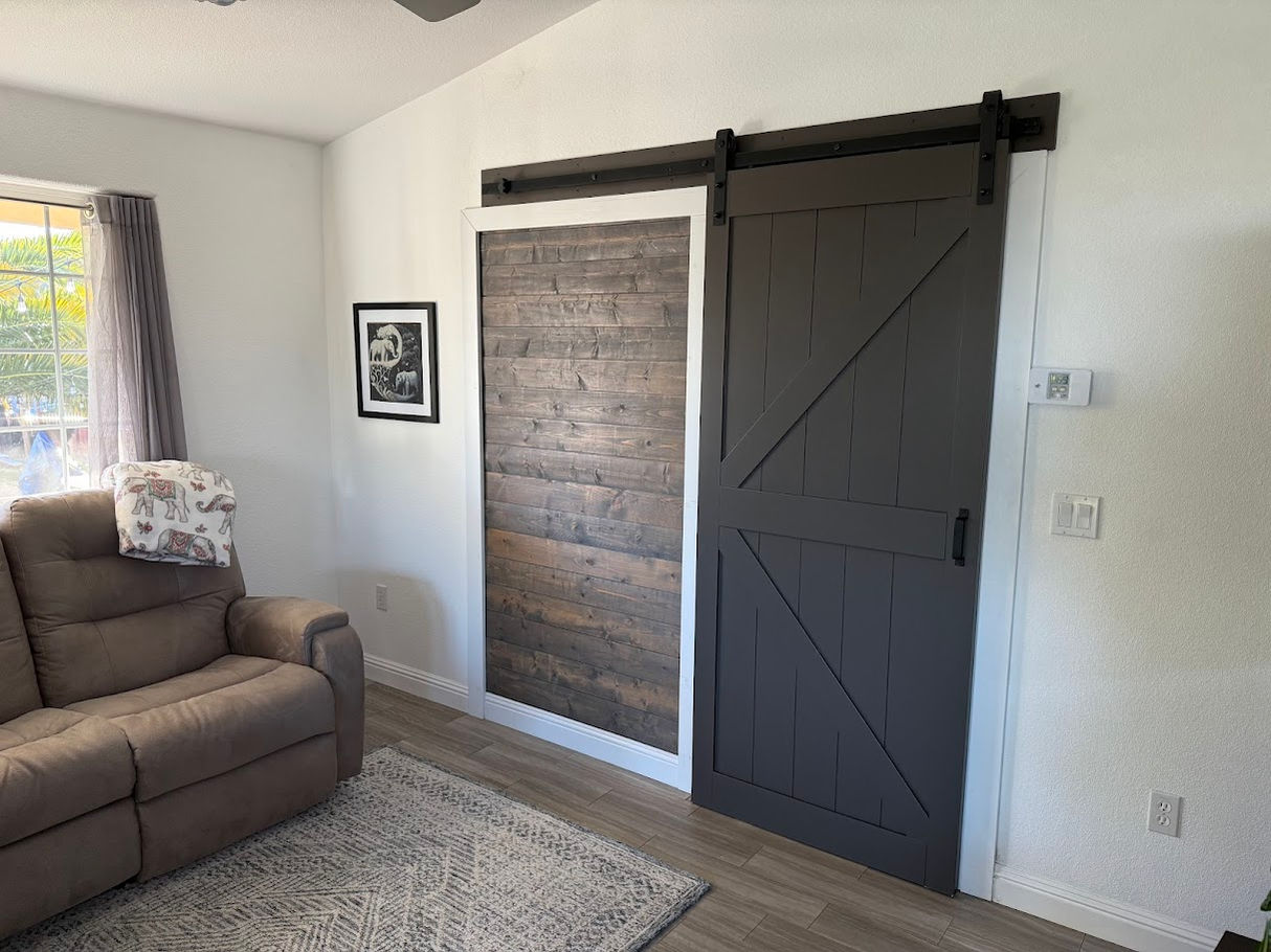 Custom Wood Accent Wall w/Sliding Barn Door