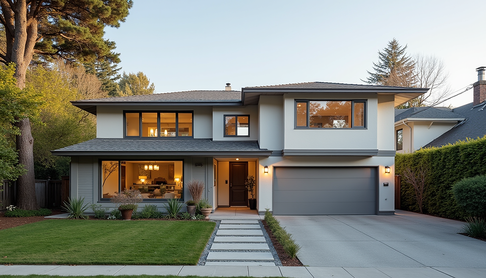 Eye-level view of a modern Bay Area home exterior with clean lines