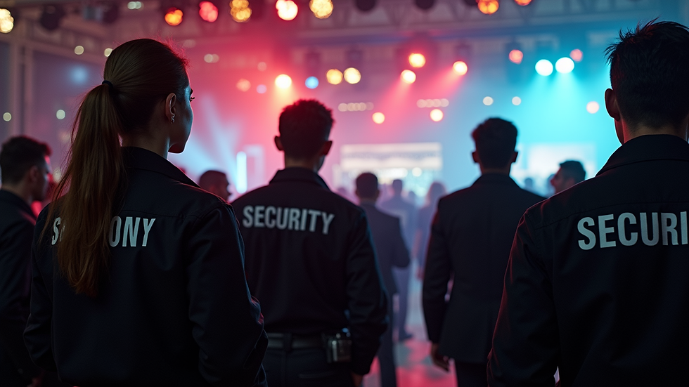 Wide angle view of event security team coordinating at venue