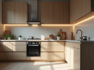Eye-level view of a modern kitchen under renovation