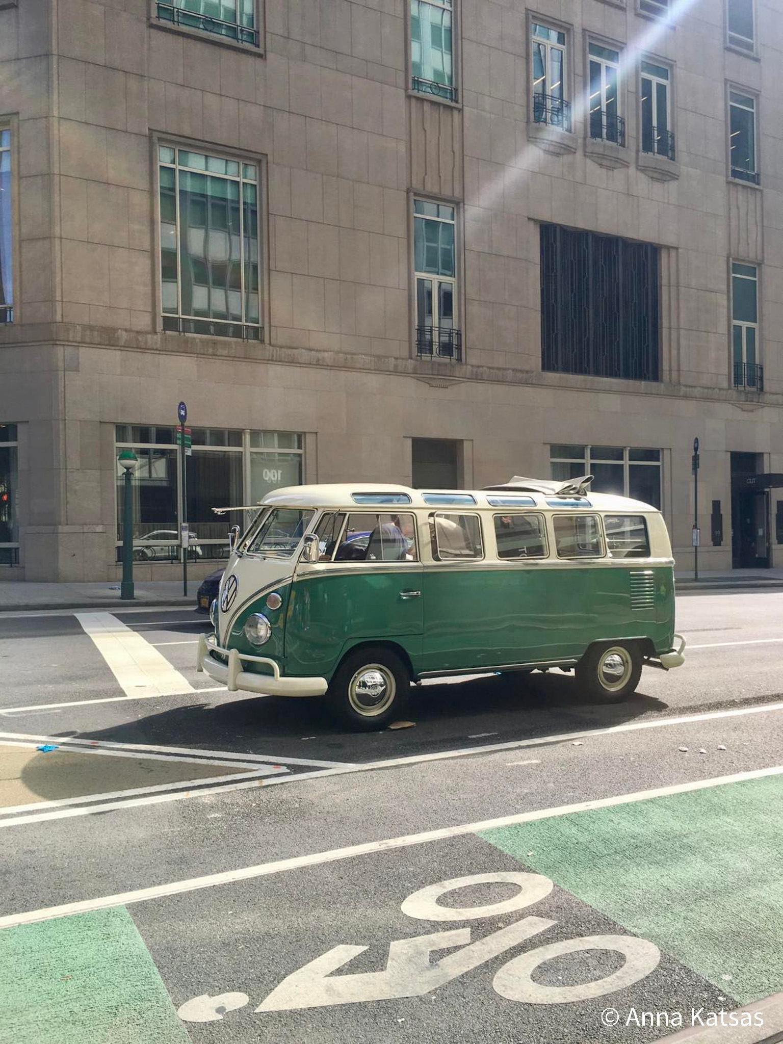 Vintage Volkswagen Van New York City NYC Street Building Teal