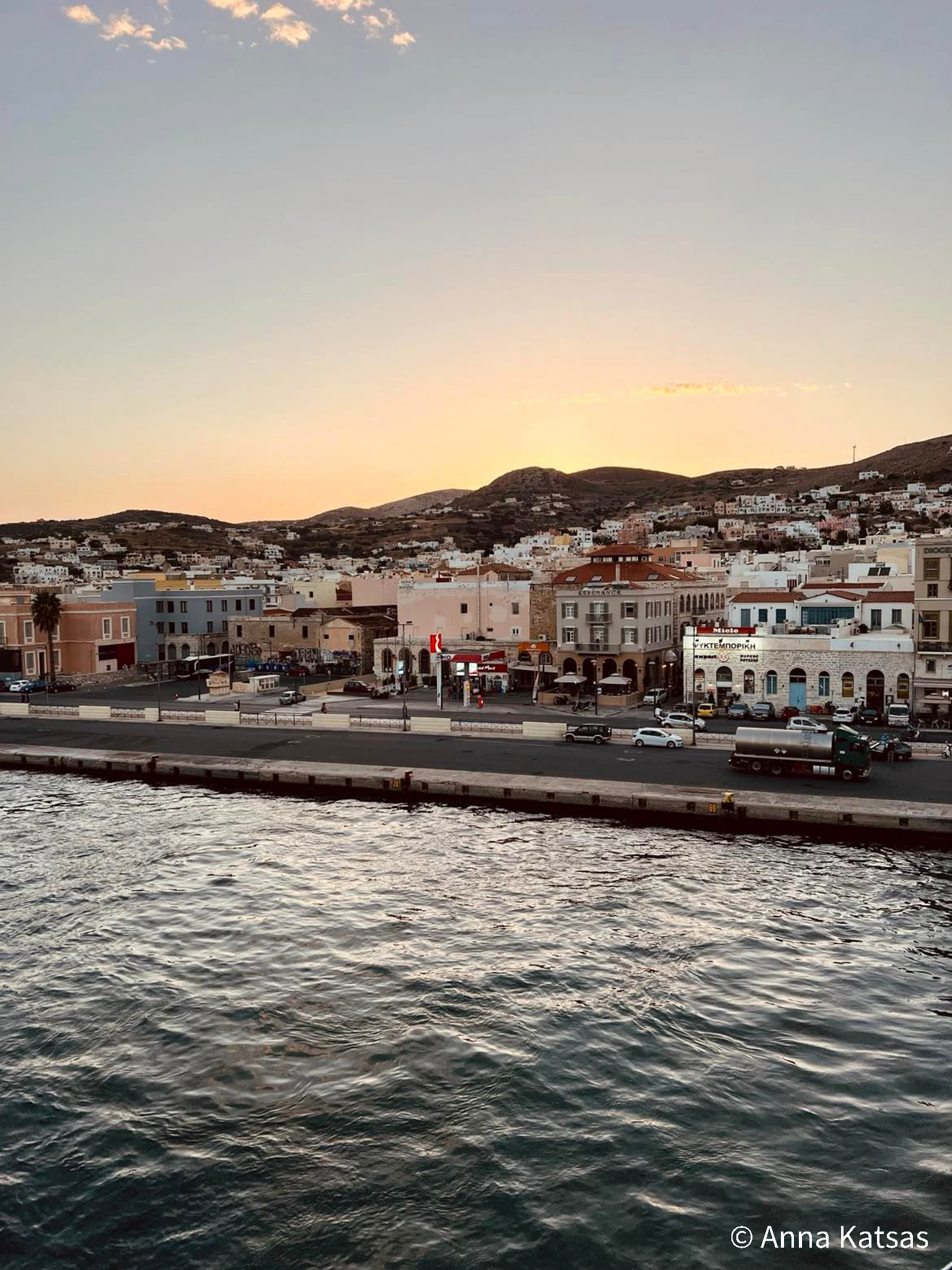 Ermoupoli Port Syros Greece Village Water Sunset