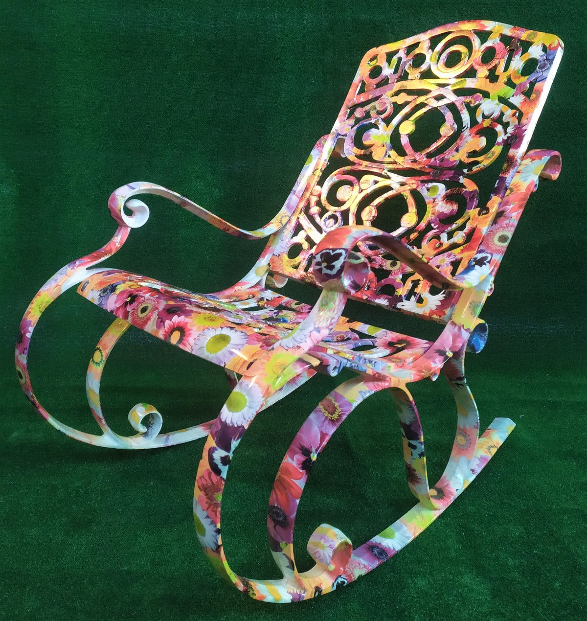 Sedia a dondolo in alluminio mod. Colonial - cubicato floreale