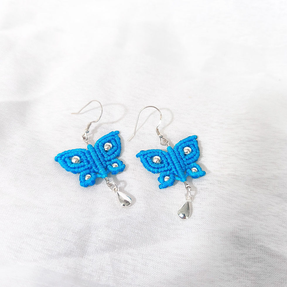Μικρογραφία: “Butterfly Whispers” – Macramé Butterfly Earrings Τιρκουάζ  Με Ασημί Χάντρες